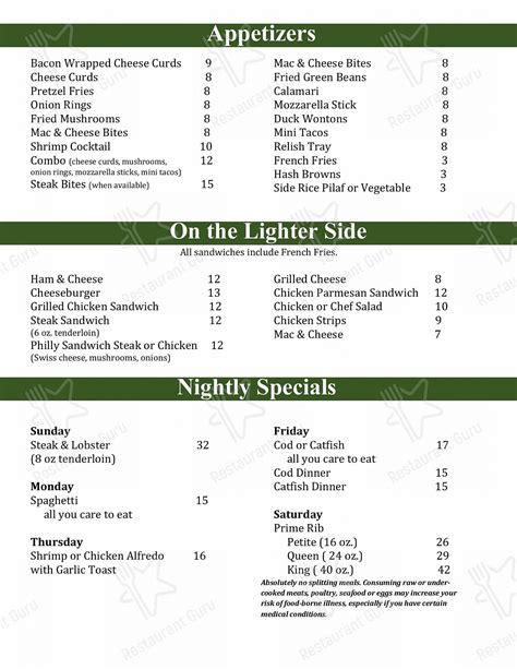 Menu at Village Bar Supper Club, Kieler, County HHH .